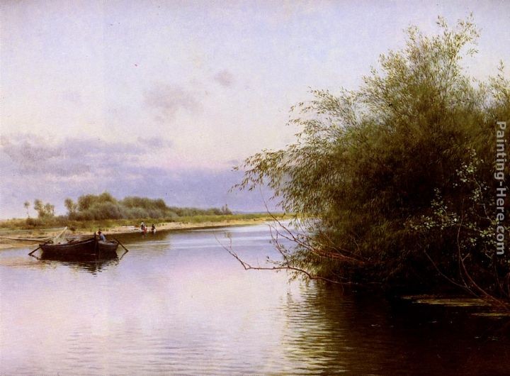 Emilio Sanchez-Perrier Fisherman And Washerwomen By The River